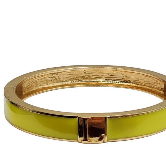 Lemon Yellow Enamel Clamper Initial L Bangle Gold Tone Bracelet Vintage Hinged - Picture 7 of 10